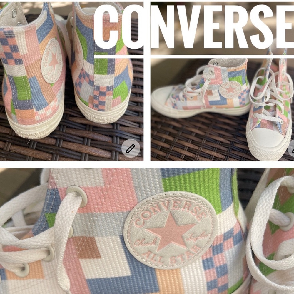 Converse High-Top Canvas Pink & Green High-Top Sneakers Pixelated design - Picture 1 of 5